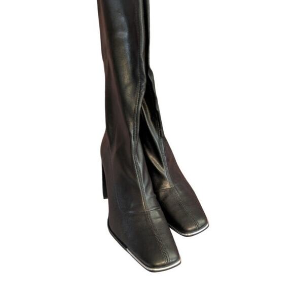 New Pretty Little Thing PU Toe Cap Square Toe Calf Heeled Sock Boots Size 7 - Picture 5 of 8